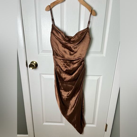 House of CB Satin Reva Sleeveless Toffee Balcony Corset Midi Dress XS - Picture 2 of 9